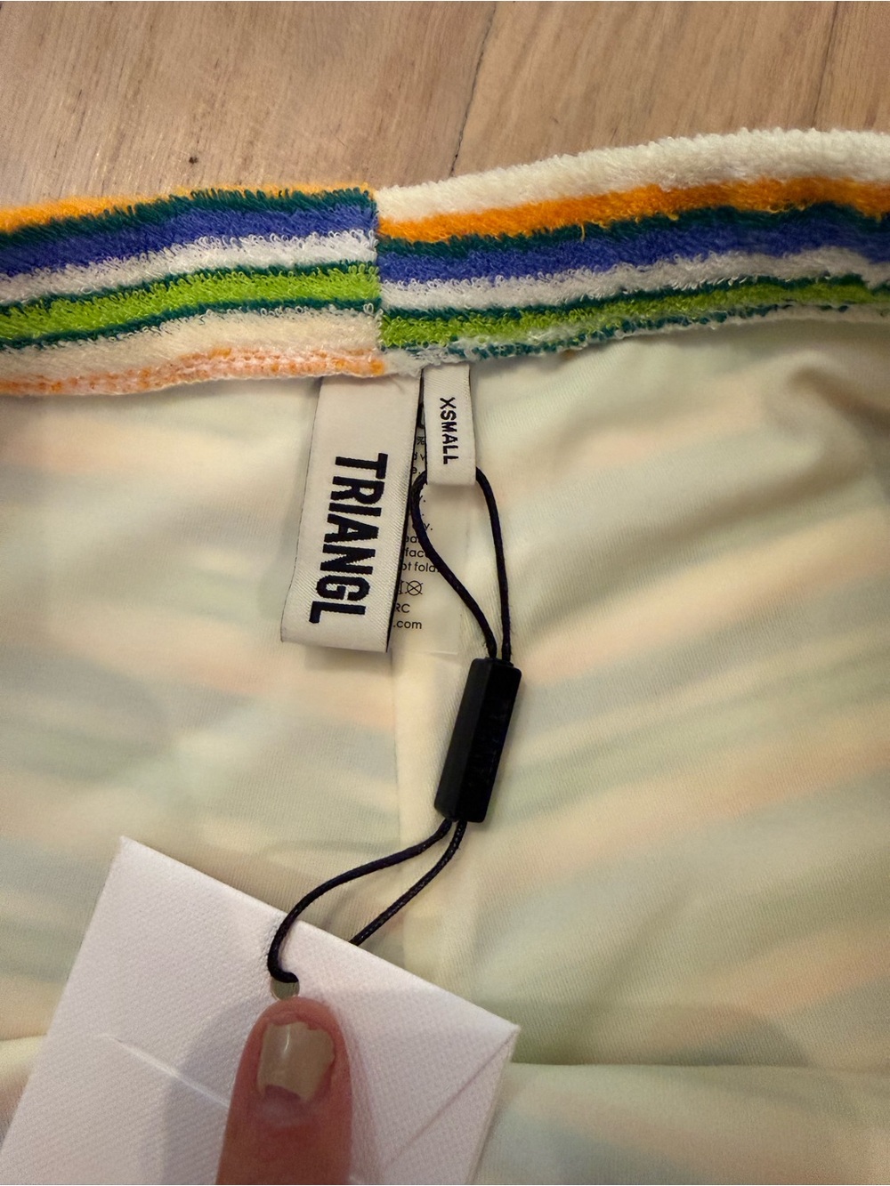 triangl swimwear Striped Terry Swim Shorts in Yellow, Green & Blue - Picture 2 of 2